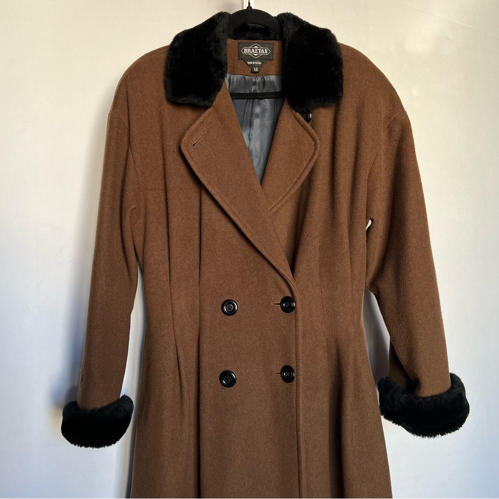 Braetan Vintage Fur Trim Brown Coat